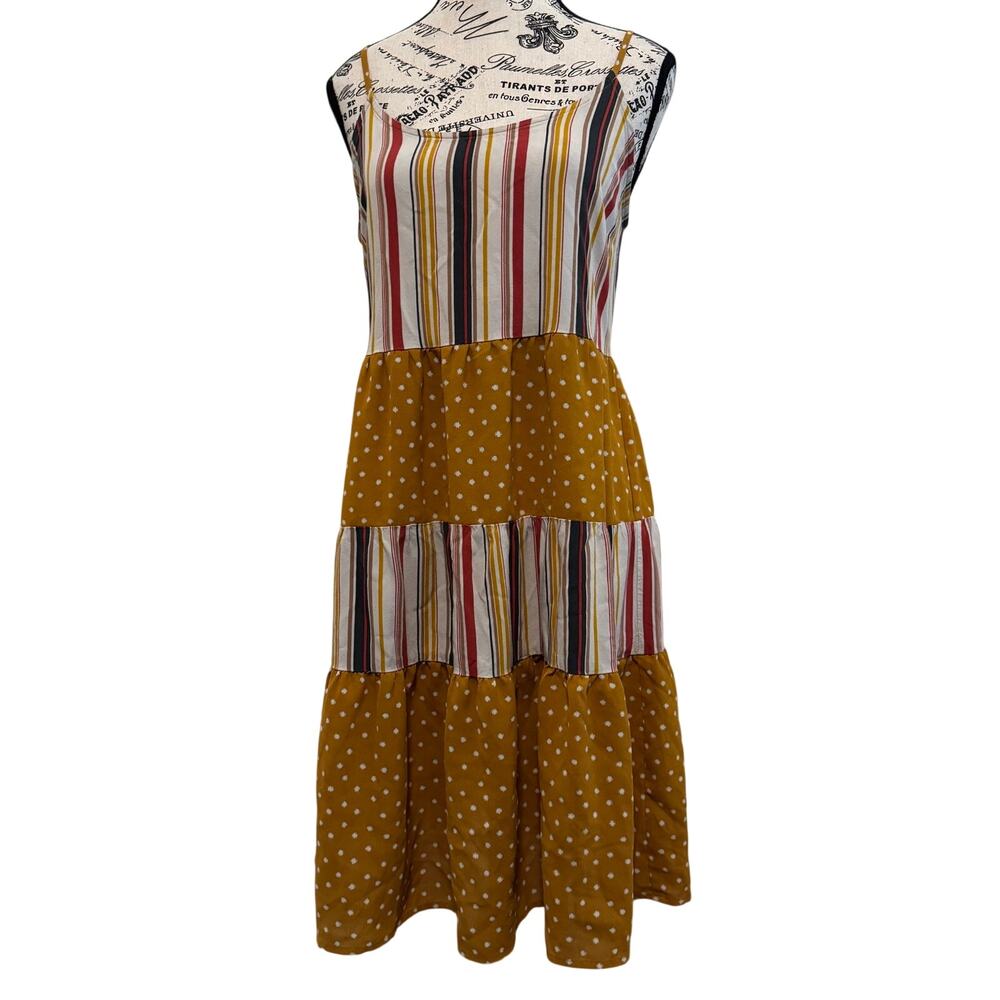 Spirit of Grace Sundress Medium Midi Dress Criss Cross Accent Polka Dot Stripe
